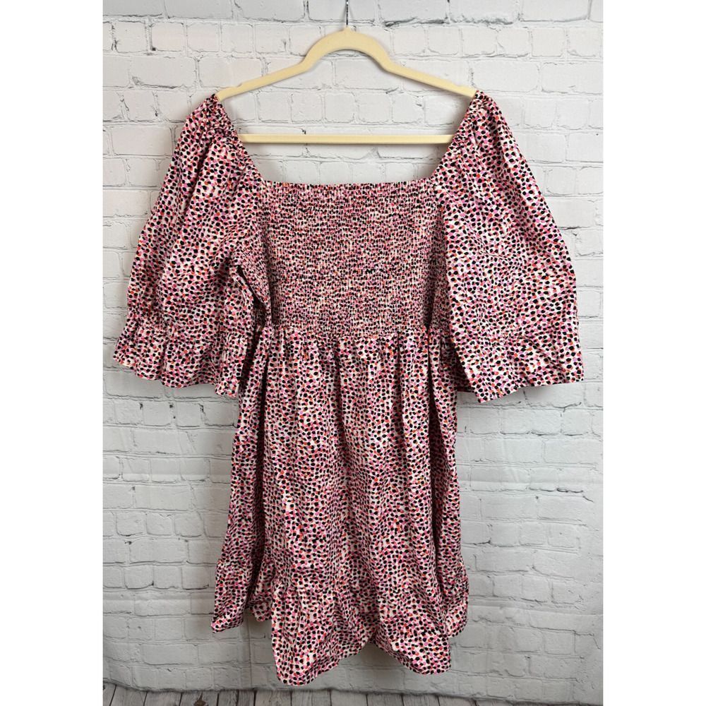 ELOQUII stretch cotton smocked polka dot open shoulders dress 18 NWOT